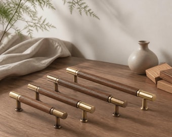 Brass Walnut Cabinet Pulls | Modern Chinese Style Drawer Handles | Nordic Wardrobe Knobs