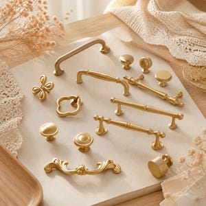 Brass Cabinet Pulls|Vintage Gold Drawer Handles|French Closet Door Knobs