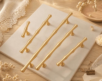 Brass Bamboo Pulls | Gold Cabinet Handles | Modern Wardrobe Hardware | Dresser Bar Pull