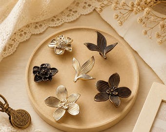 Floral Cabinet Knobs | Leaf Drawer Pulls | Antique Gold Hardware | Decorative Furniture Handle
