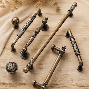 Vintage Brass Drawer Pulls | Antique Bronze Cabinet Knobs | French Retro Furniture Handles