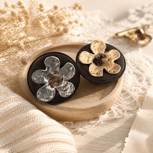 Wood Base Cabinet Knobs | Floral Zinc Alloy Pulls | Vintage Dresser Handle | Rustic Kitchen Hardware