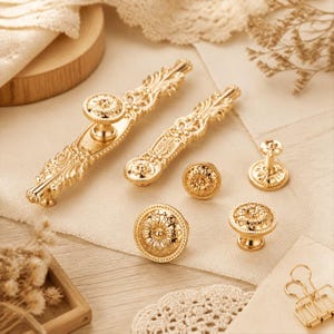Brass Cabinet Pulls | Gold Drawer Handles | French Vintage Knobs | Backplate Hardware