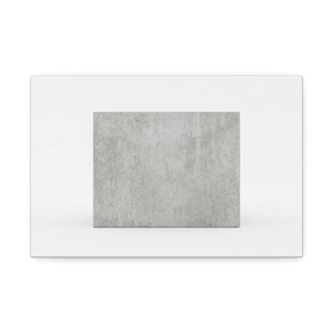 May include: A rectangular, gray concrete block with a textured surface is centered on a white canvas. The canvas has a subtle, grid-like pattern. The concrete block appears to be a decorative element.