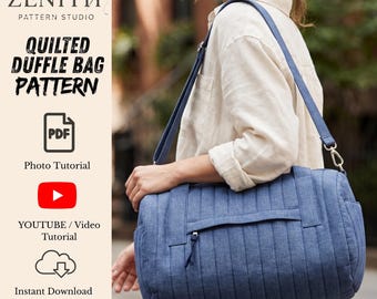 Cartamodello PDF per borsa da viaggio trapuntata, borsa da weekend con passante per trolley, tutorial per borsa da palestra, borsa da palestra, borsa facile, download immediato