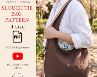 Cartamodello per borsa morbida con laccetti, modello per borsa a tracolla, modello per borsa facile, cucito di borse tote, video tutorial e download PDF - A4, A0, US Letter.