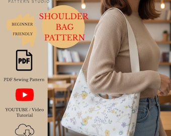 Cartamodello per borsa a tracolla, cartamodello per borsa a spalla, cartamodello per borsa tote, cartamodello per borsa hobo, cartamodello per principianti, video tutorial, download in PDF