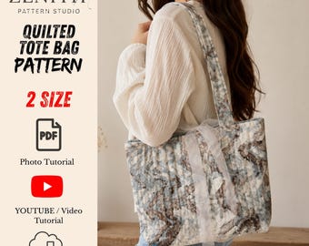 Quilted Tote Bag Sewing Pattern| Diy Quilted Handbag PDF | 2 Sizes L XL Lined Bag | Video Tutorial (A4/A0 US Letter)