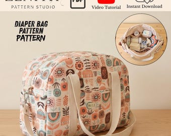 Diaper Bag PDF Sewing Pattern with Video Tutorial, Stroller Diaper Bag, Newborn Travel Bag,  Baby Shower Gift Idea, Instant Download