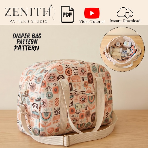 Diaper Bag PDF Sewing Pattern with Video Tutorial, Stroller Diaper Bag, Newborn Travel Bag,  Baby Shower Gift Idea, Instant Download