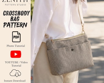 Crossbody Bag Sewing Pattern PDF, Video Tutorial, Minimalist Sling Purse DIY, Beginner Friendly Zipper Bag, Instant Download