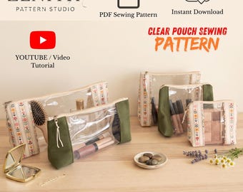 Clear Vinyl Pouch Sewing Pattern PDF | Zipper Pouch Pattern in 5 Sizes | Cosmetic & Makeup Bag Pattern | Video Tutorial | Instant Download