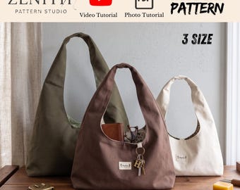 Cartamodello per borsa a tracolla Hobo in formato PDF, modello per borsa a tracolla in 3 misure, borsa facile da realizzare, video tutorial, download PDF, borsa da donna, (A4, formato US letter, AO)
