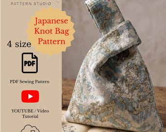 Japanese Knot Bag pattern, 4 Size Knot bag, Sewing bag pattern and Video Tutorial, Beginner Friendly, PDF Download, (A4, US letter, AO)