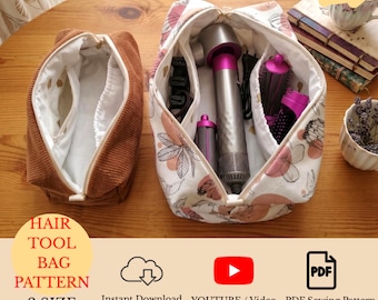 Cartamodello PDF per borsa porta accessori per capelli: modello per borsa Airwarap, borsa organizer, adatto ai principianti, borsa con cerniera, video tutorial, fai da te