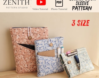 Book Sleeve Sewing Pattern PDF, Quilted Book Cover, Kindle Pouch & iPad Sleeve Pattern with Pocket, Beginner Video Tutorial, 3 Sizes