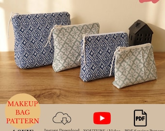 Cartamodello PDF per pochette da trucco: 4 misure, pochette rigida, organizer per cosmetici, adatto ai principianti, video tutorial (formato A4/US Letter) Download immediato