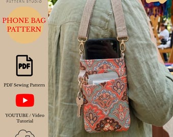 Cartamodello per borsa a tracolla per cellulare: tutorial PDF per borsa a tracolla, porta passaporto minimalista, borsa da viaggio, cartamodello facile, download immediato, fai da te