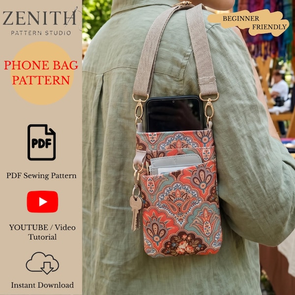 Phone Sling Bag Sewing Pattern: Crossbody Bag PDF Tutorial, Minimalist Passport Purse, Travel Bag, Easy Bag Pattern, Instant Download, DIY