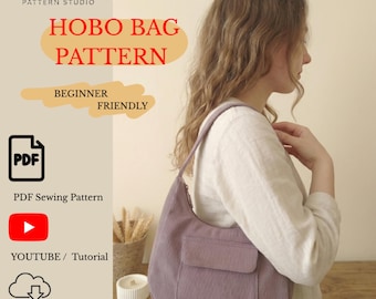 Cartamodello per borsa a tracolla con tasche, tutorial facile per borsa a spalla, cartamodello in PDF, formato A4, formato US Letter, download immediato.