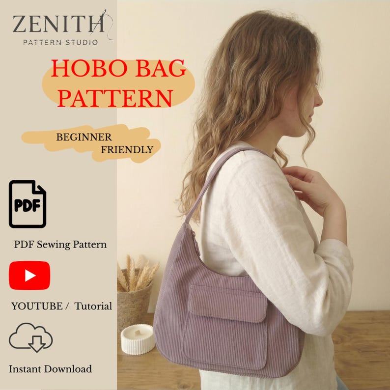 Hobo Bag With Pockets Sewing Pattern, Easy Shoulder Bag Tutorial, Pdf ...