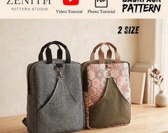 Cartamodello PDF per zaino, modello per mini zaino e borsa grande in 2 misure, tutorial facile per zaino con video, borsa fai da te per principianti, donna e bambina