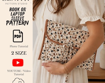 Modello per copertina trapuntata per libri (2 misure), custodia per laptop e tablet in formato PDF, tutorial di cucito per principianti, cover per iPad e Kindle, pochette con chiusura a laccetto.
