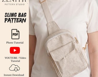 Cartamodello per borsa a tracolla in PDF / Cartamodello per zaino a tracolla / Video tutorial / Borsa a tracolla per principianti / Piccola borsa da viaggio fai da te