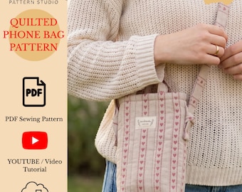 Cartamodello per borsa a tracolla trapuntata da viaggio, cartamodello per borsa per cellulare, cartamodello per pochette, cartamodello facile per borsa, PDF A4 e Letter + video tutorial