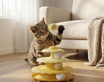 Interactief 3-laags kattenspeelgoed draaiende bal, moderne Scandinavische stijl, stimuleert jachtinstinct