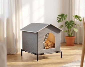 Modern Elevated Cat House – All-Season Pet Shelter, Scandinavian Design