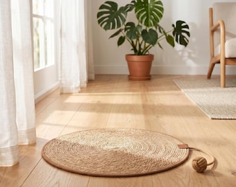Natural Sisal Cat Scratcher Mat – Durable Hand-Woven Coiled Pad with Attached Ball Toy