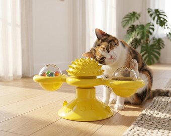 Interactive Cat Spinner Toy – Suction Cup Self-Groomer and Play Station for Cats