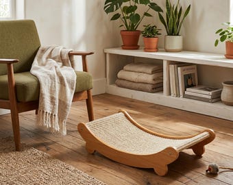 Katzenkratzlounge - Modernes Haustierbett aus Gebogene Holz und Sisal