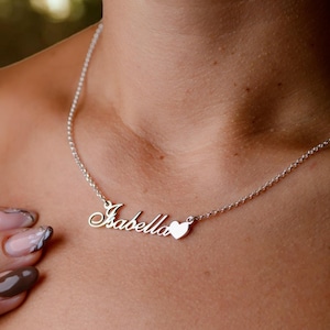 personalized 925 sterling silver heart name necklace, custom cursive script nameplate chain, unique anniversary valentine gift for her mom