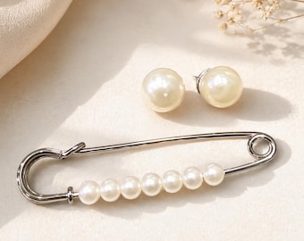 Juego de broches para cola de vestido (2 broches de perlas y 1 aguja) – Sujeción de cola sin botones – Accesorio nupcial