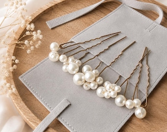 Juego de 7 horquillas de perlas para novias | Horquillas para bodas | Accesorios de perlas para moños y peinados nupciales | Incluye bolsa para joyas