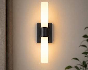 Modern LED Wall Sconce, Black Gold Frosted Glass Light, Minimalist Accent Lighting