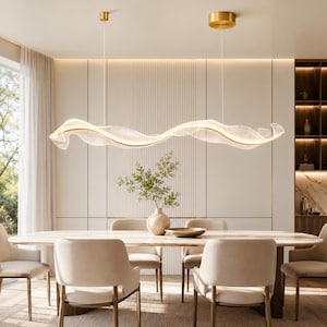 Modern Linear Pendant Light, Dimmable LED Hanging Lamp, Black or Gold Finish