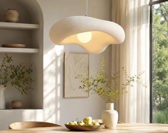 Wabi Sabi Cream Pendelleuchte, minimalistische Japandi Hängelampe, Organic Silhouette Esszimmerküche Insel