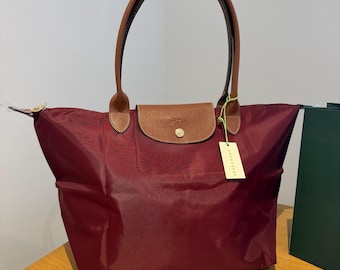 Bolso tote grande Longchamp Le Pliage / Bolso de hombro burdeos / Bolso de viaje plegable
