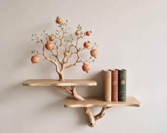 Handgemaakte boomboekenplank rustieke houten muur boekenplank handgemaakte zwevende wandplank boekenkast natuurlijke boom