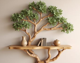 Handmade Tree Wall Shelf, Natural Wood Floating Shelf, Rustic Boho Home Decor, Unique Wooden Wall Art, Living Room Bedroom Shelf
