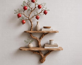 Handmade Bookshelf  Solid Wood Wall Shelf Rustic Floating Bookcase Natural Home Decor