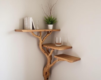 Hoekplank drijfhout – rustieke handgemaakte houten wanddecoratie