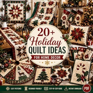 Meer dan 20 ideeën voor kerstquilts voor je huisdecoratie | Patchworkpatronen voor beginners (PDF-download)