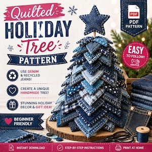 Muster für einen gesteppten Weihnachtsbaum | Patchwork-Weihnachtsdeko aus Denim (PDF-Download)