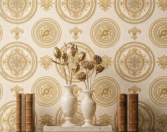 Gold Baroque Wallpaper, Vintage Ornate French Style Wall Decor