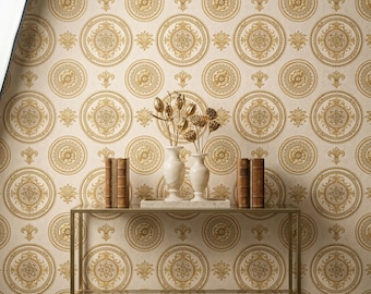 Gold Baroque Wallpaper, Vintage Ornate French Style Wall Decor