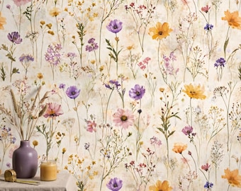 Soft Botanical Wallpaper, Vintage Wildflower Wall Mural, Neutral Aesthetic Wall Decor, Nature Inspired Wallpaper